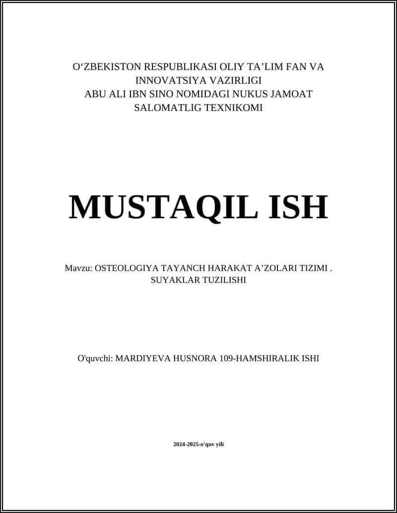 OSTEOLOGIYA TAYANCH HARAKAT AʼZOLARI TIZIMI