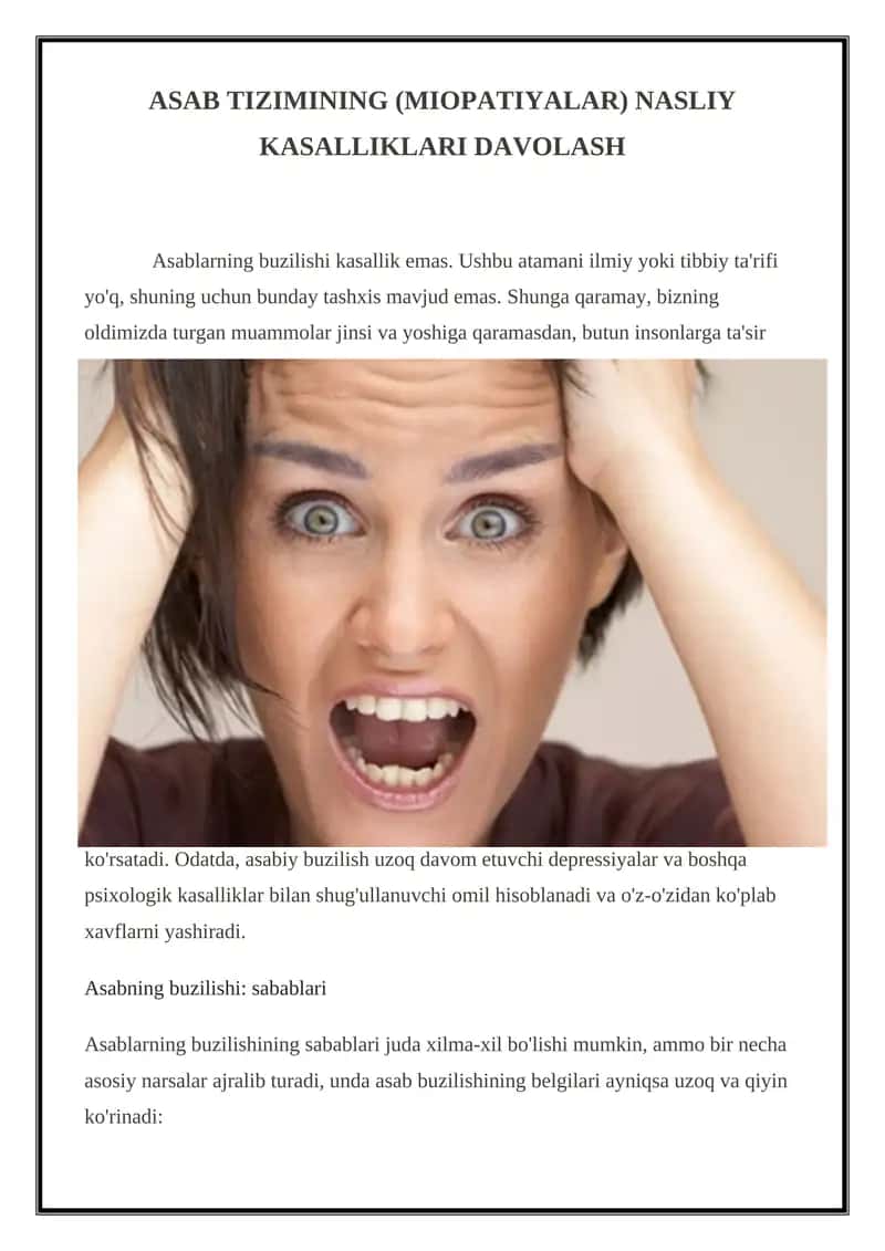 ASAB TIZIMINING (MIOPATIYALAR) NASLIY KASALLIKLARI DAVOLASH