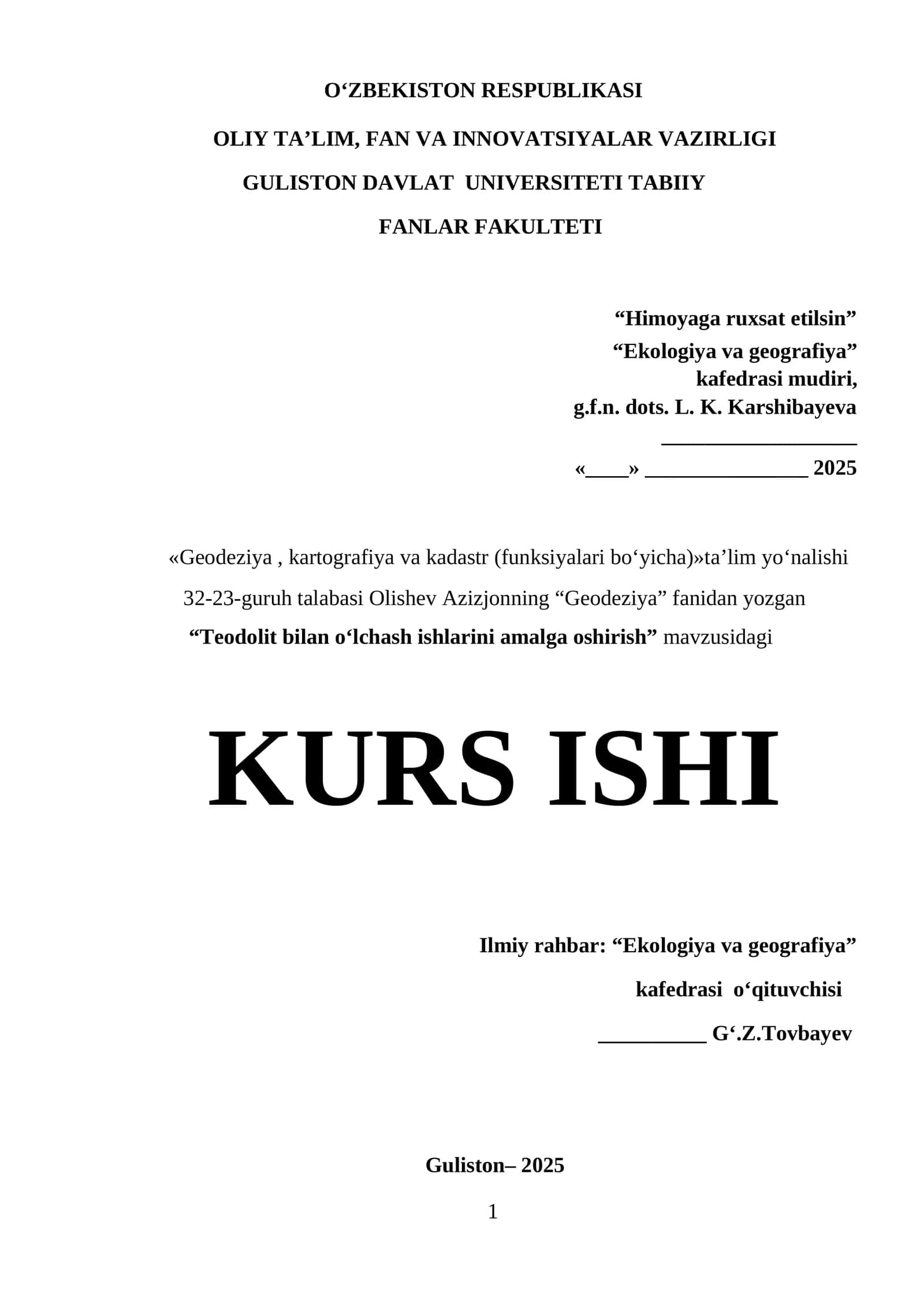 "Teodolit bilan o‘lchash ishlarini amalga oshirish"