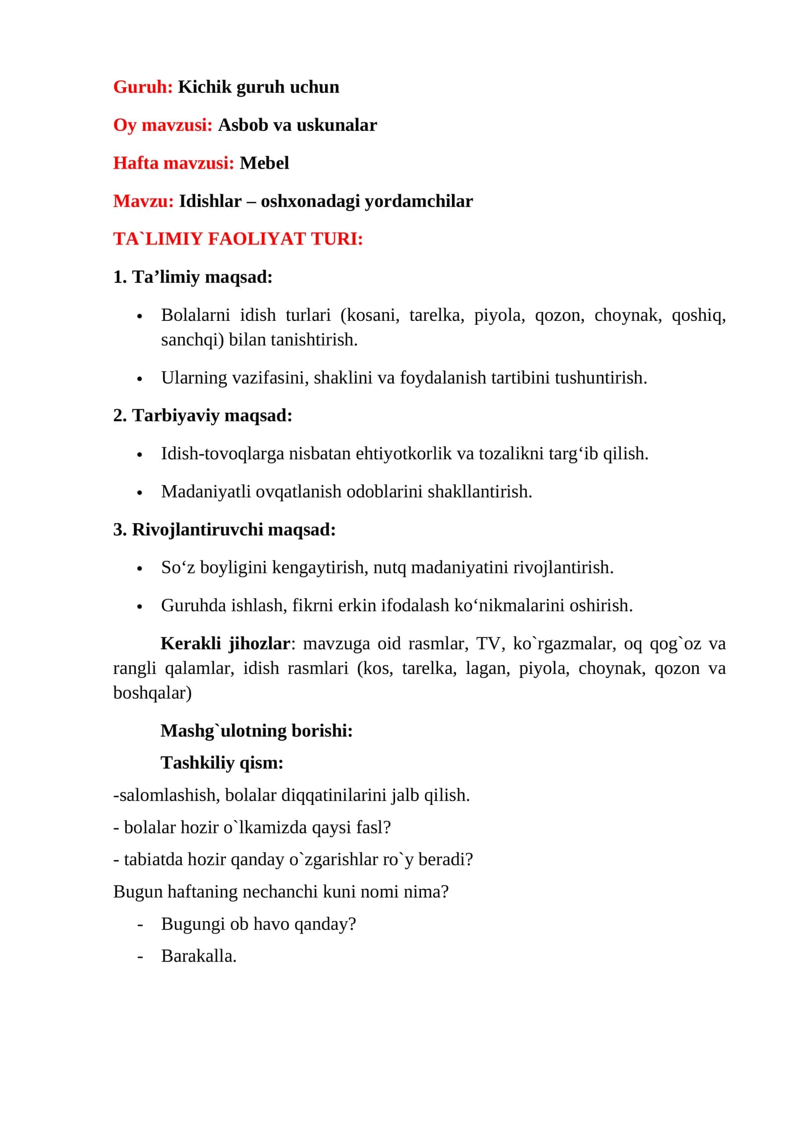 Idishlar – oshxonadagi yordamchilar