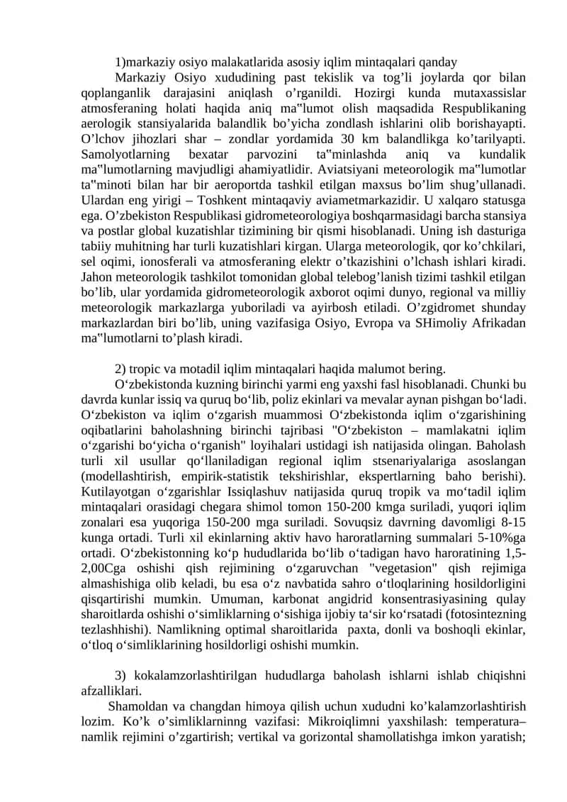 Atmosferaning holati haqida aniq ma‟lumot olish ishlari