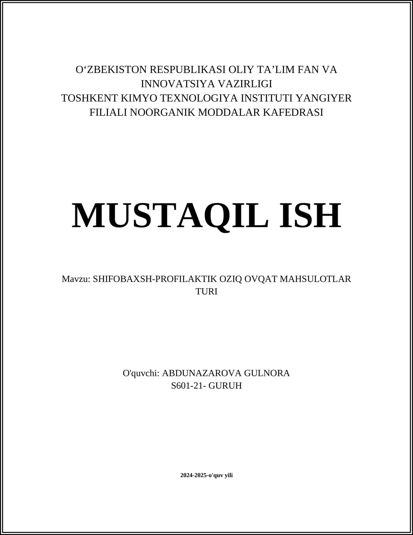 SHIFOBAXSH-PROFILAKTIK OZIQ OVQAT MAHSULOTLAR TURI