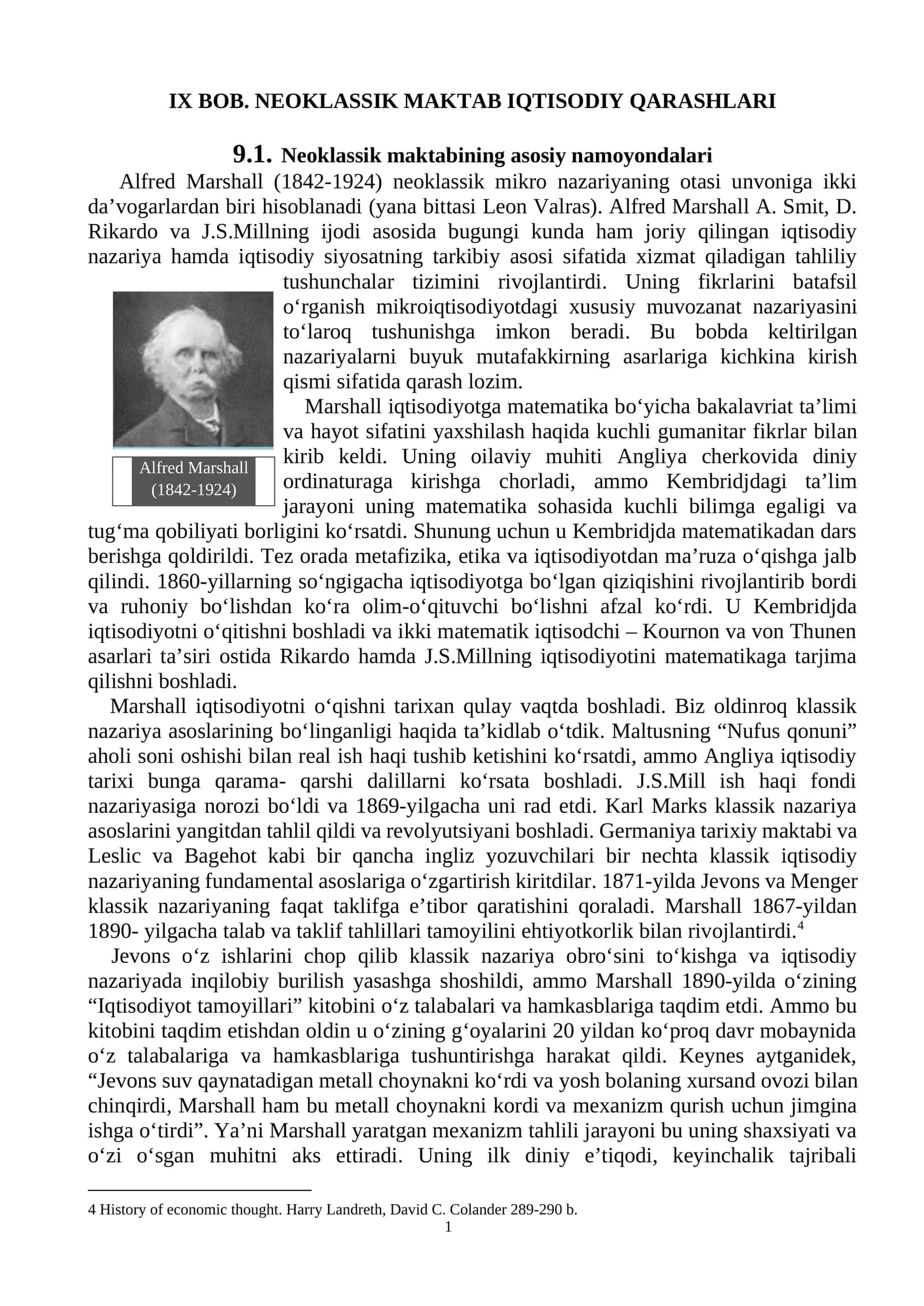 Neoklassik Maktabi Iqtisodiy Qarashlari