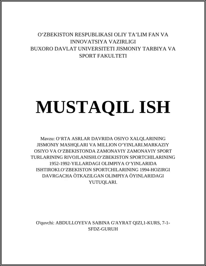 Oʻrta asrlarda Osiyo xalqlarining jismoniy mashqlari: manbalari va usullari