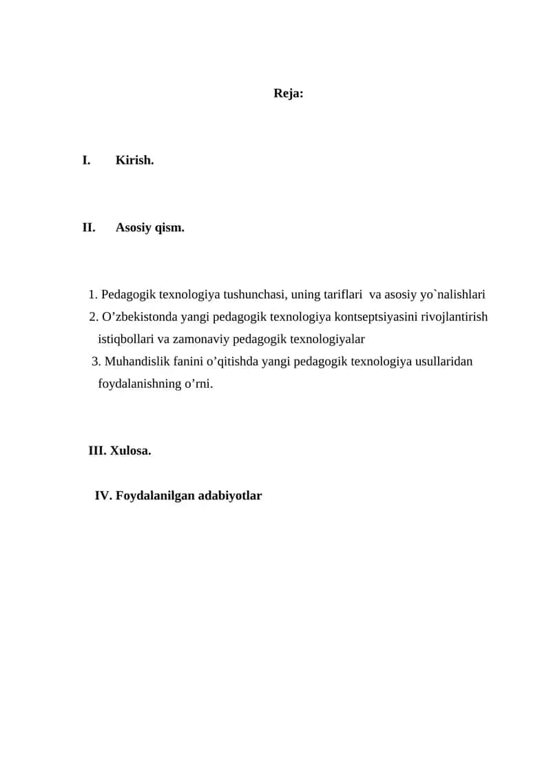 Pedagogik texnologiya kontseptsiyasi va zamonaviy pedagogik texnologiyalar
