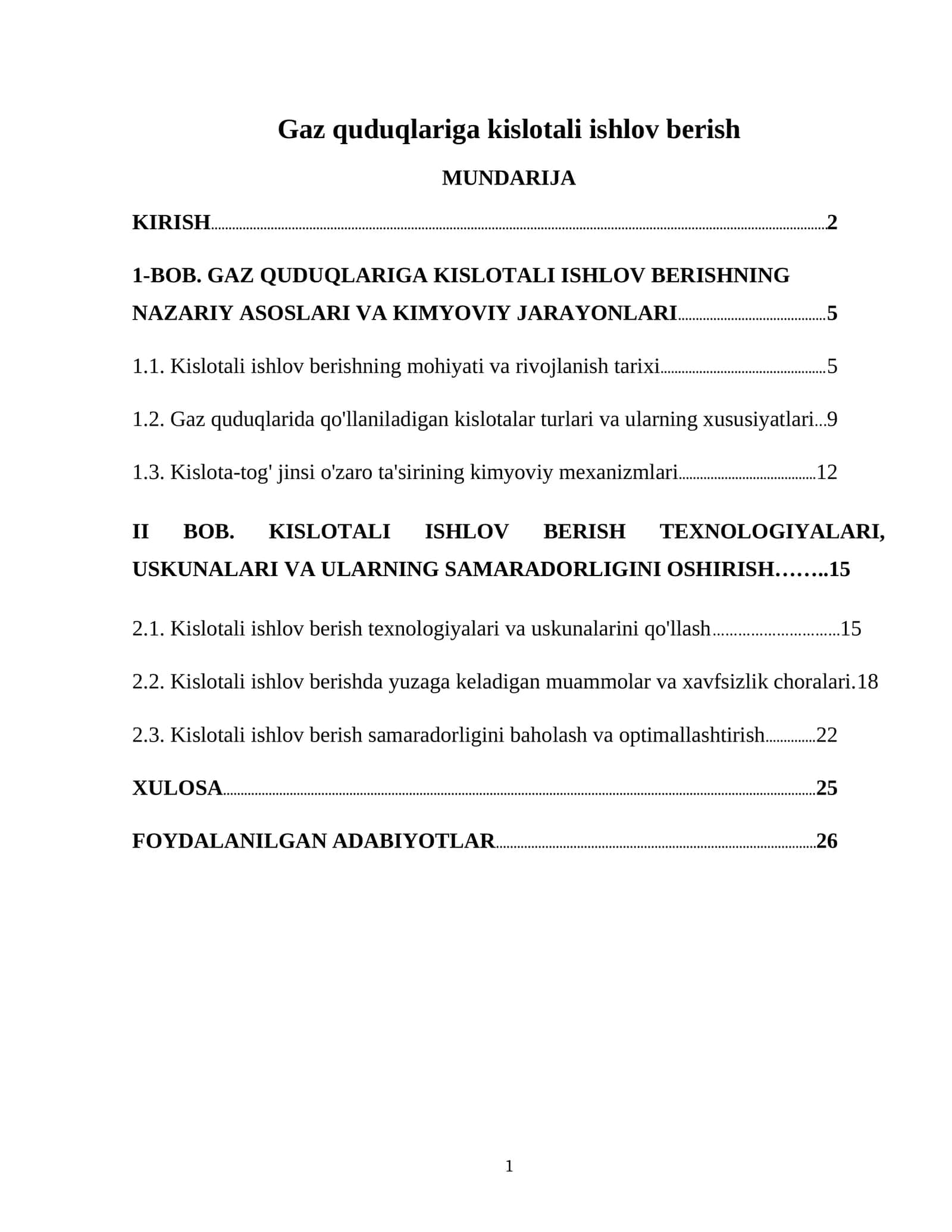 Gaz quduqlariga kislotali ishlov berish