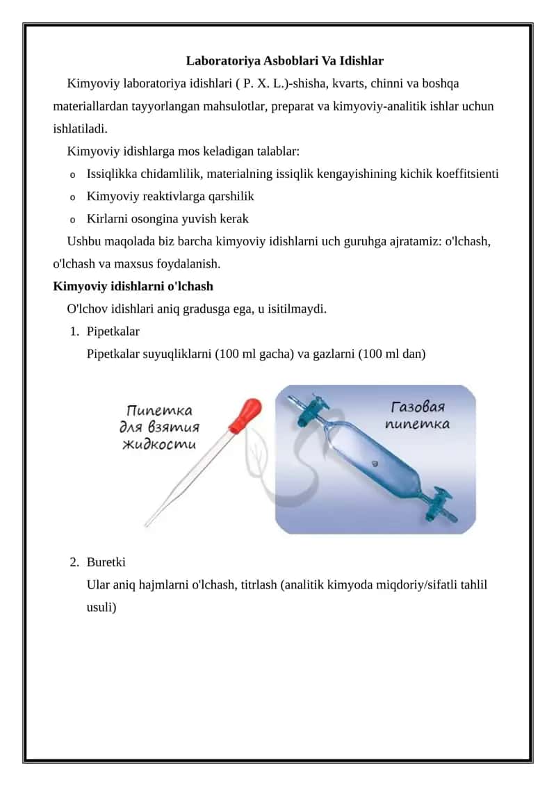Laboratoriya Asboblari Va Idishlar