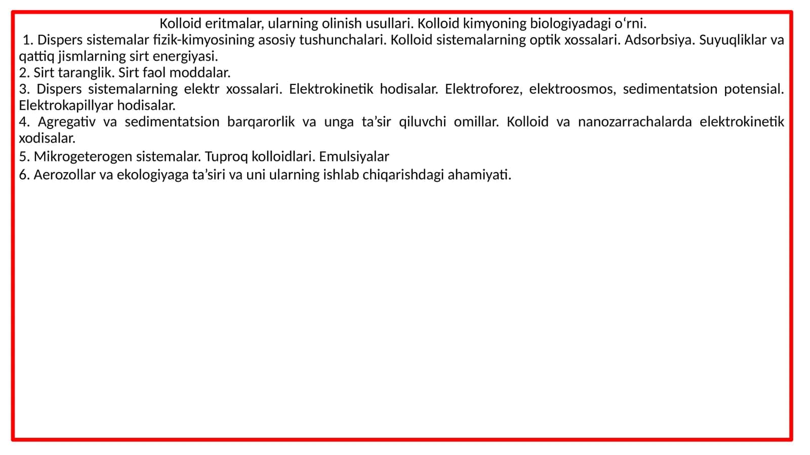 Kolloid kimyo fanidan maʼruzalar