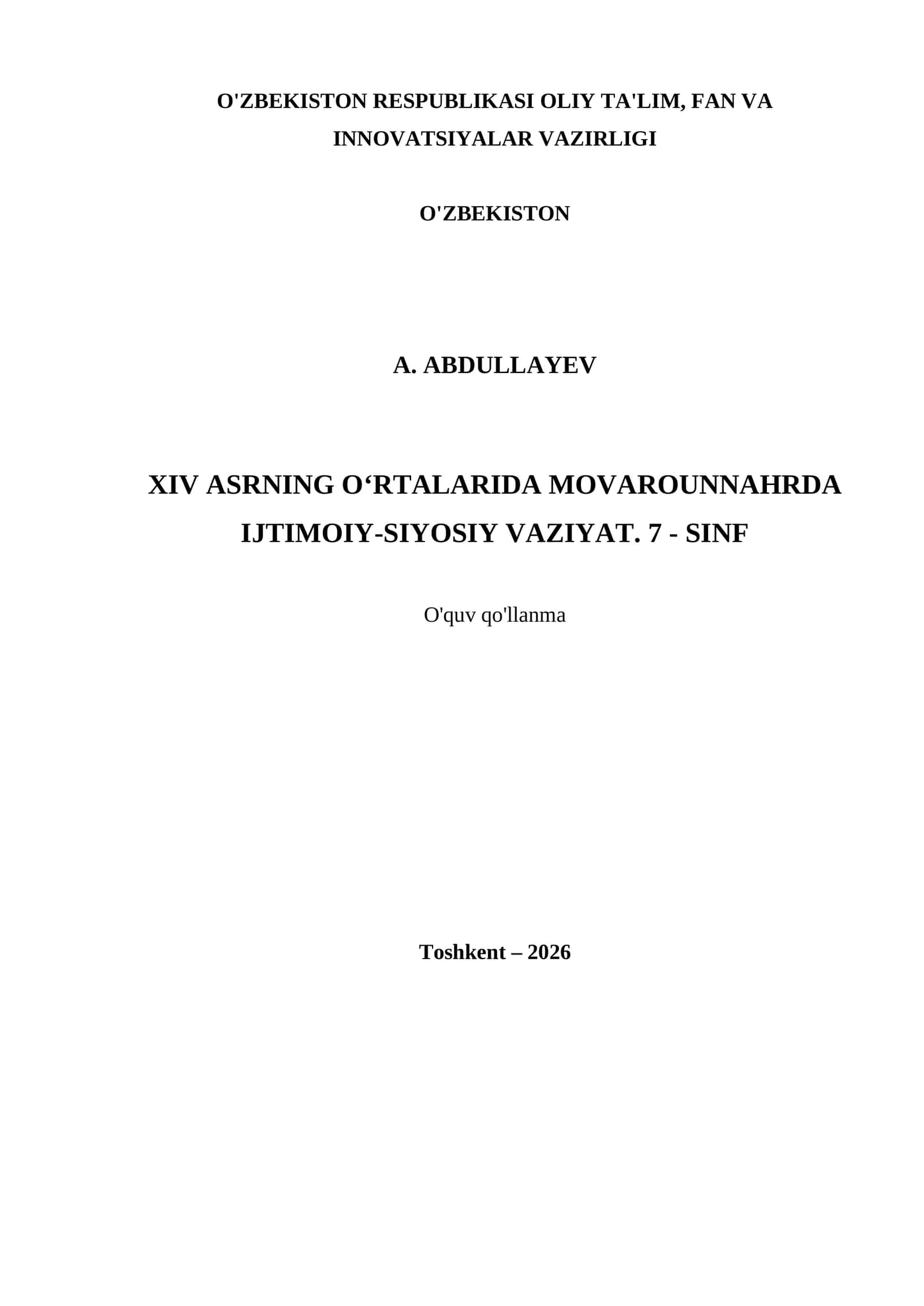 XIV ASRNING O‘RTALARIDA MOVAROUNNAHRDA IJTIMOIY-SIYOSIY VAZIYAT. 7 - SINF