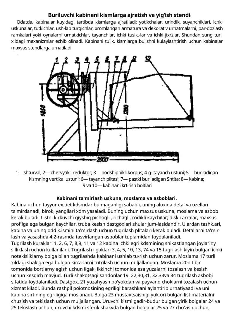 Kabina ta'mirlash uskunlari