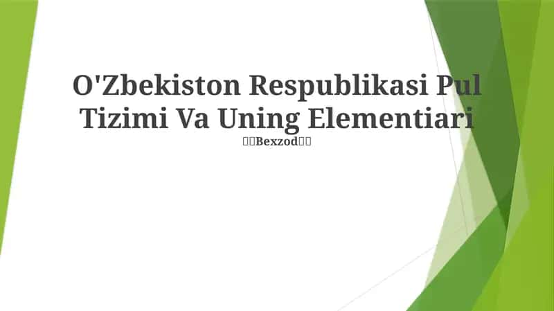 O'Zbekiston Respublikasi Pul Tizimi Va Uning Elementiari