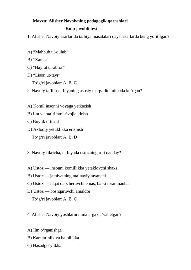 Alisher Navoiyning pedagogik qarashlari