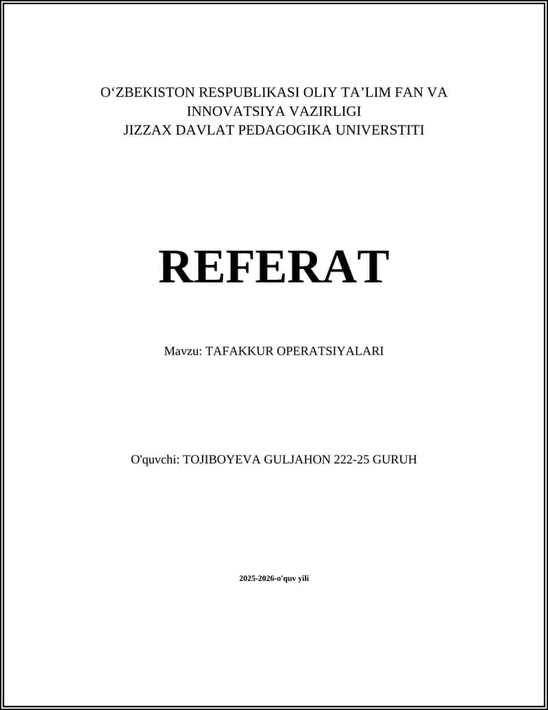 TAFAKKUR OPERATSIYALARI