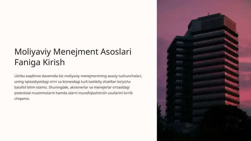 Moliyaviy menejment asoslari faniga kirish