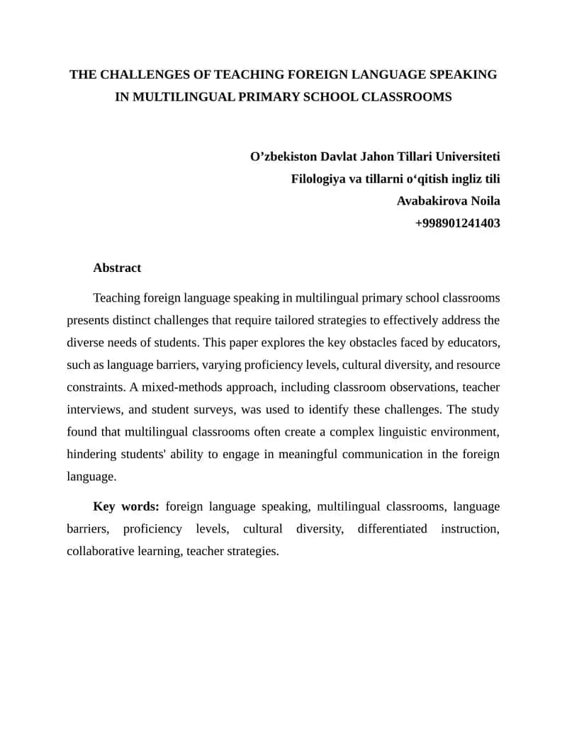 Challenges of Teaching Foreign Language Speaking