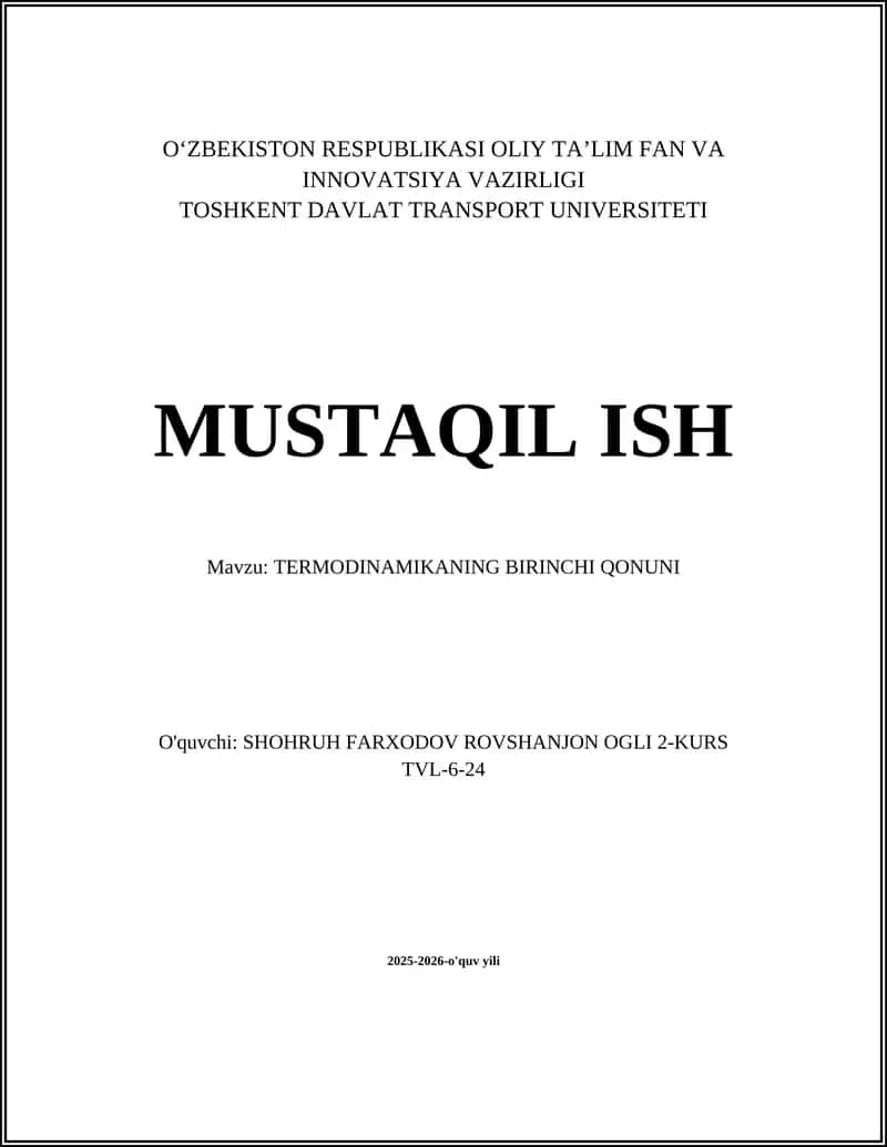 TERMODINAMIKANING BIRINCHI QONUNI