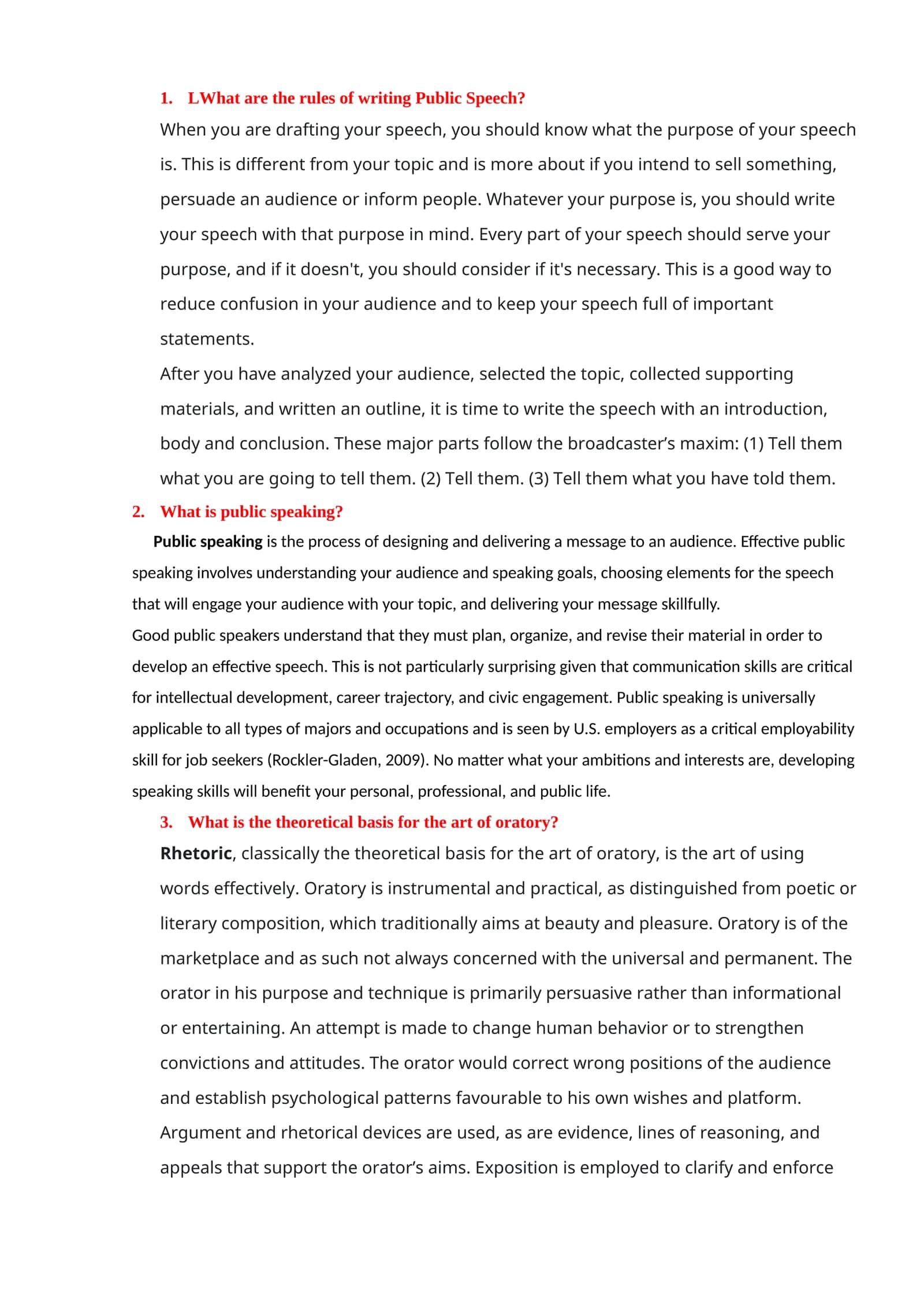 Public Speaking Rules