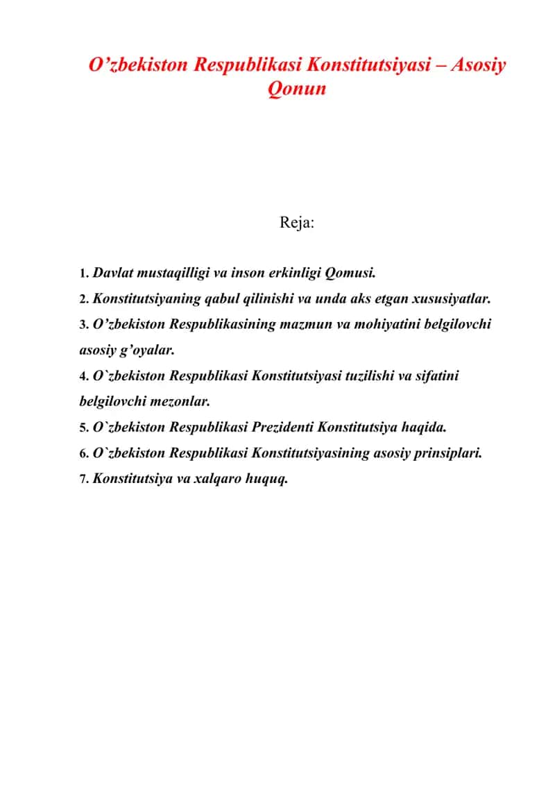O’zbekiston Respublikasi Konstitutsiyasi