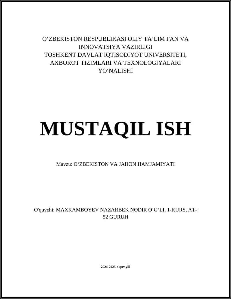 O‘zbekiston va Jahon Hamjamiyati