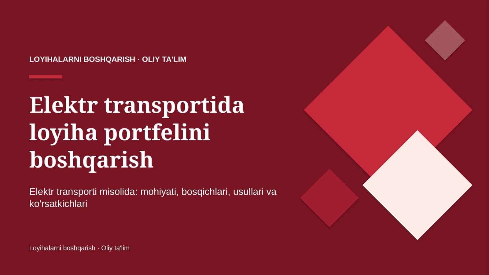 Elektr transportida loyiha portfelini boshqarish