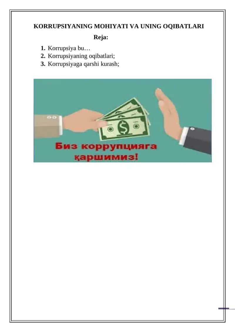 KORRUPSIYANING MOHIYATI VA UNING OQIBATLARI