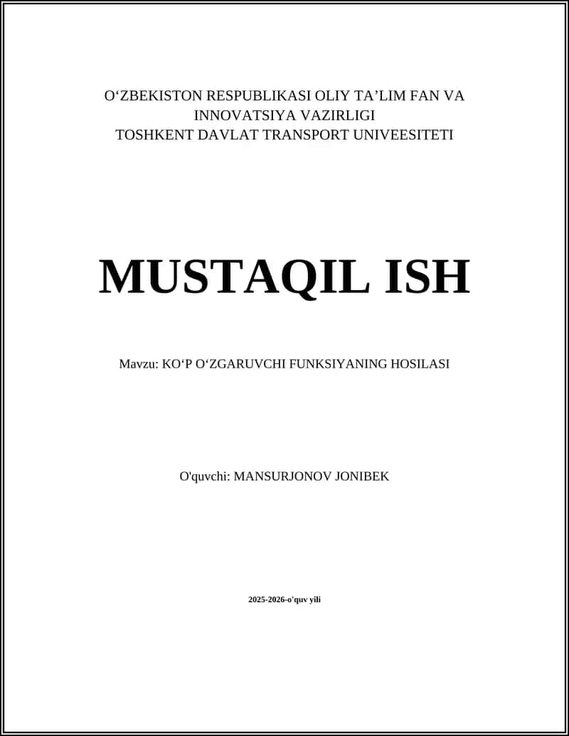 KOʻP OʻZGARUVCHI FUNKSIYANING HOSILASI