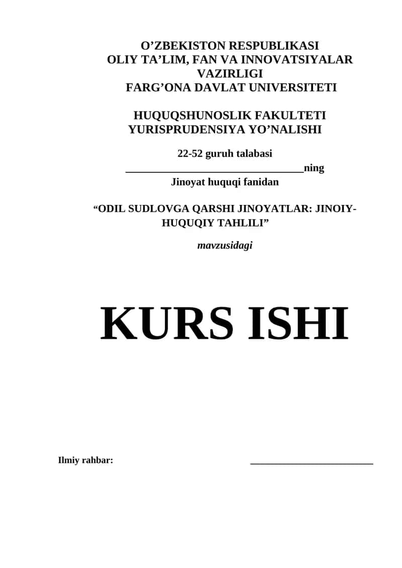 ODIL SUDLOVGA QARSHI JINOYATLAR: JINOIY-HUQUQIY TAHLILI