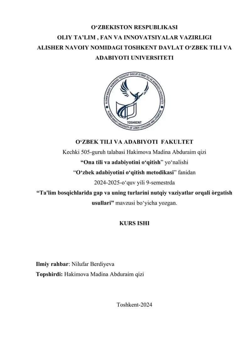 Oʻzbek adabiyotini oʻqitish metodikasi