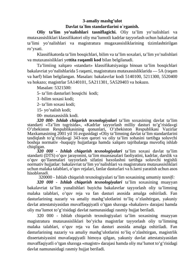 Davlat ta`lim standartlarini o`rganish