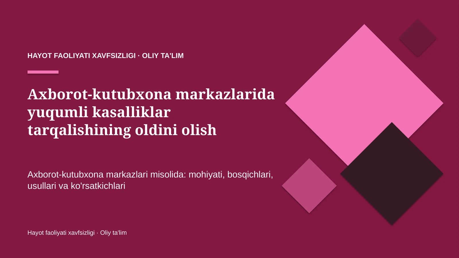 Axborot-kutubxona markazlarida yuqumli kasalliklar tarqalishining oldini olish