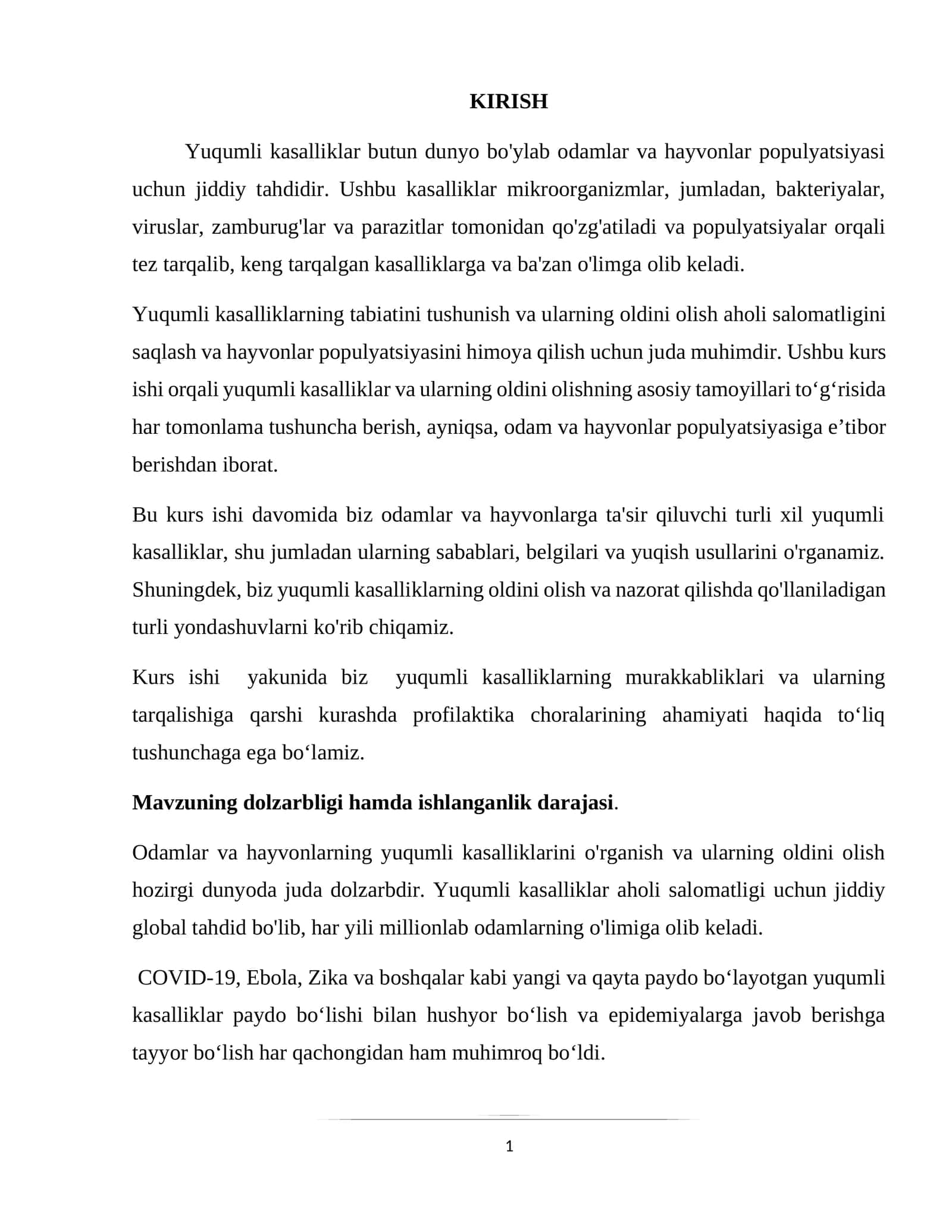 Yuqumli kasalliklar va ularning oldini olish