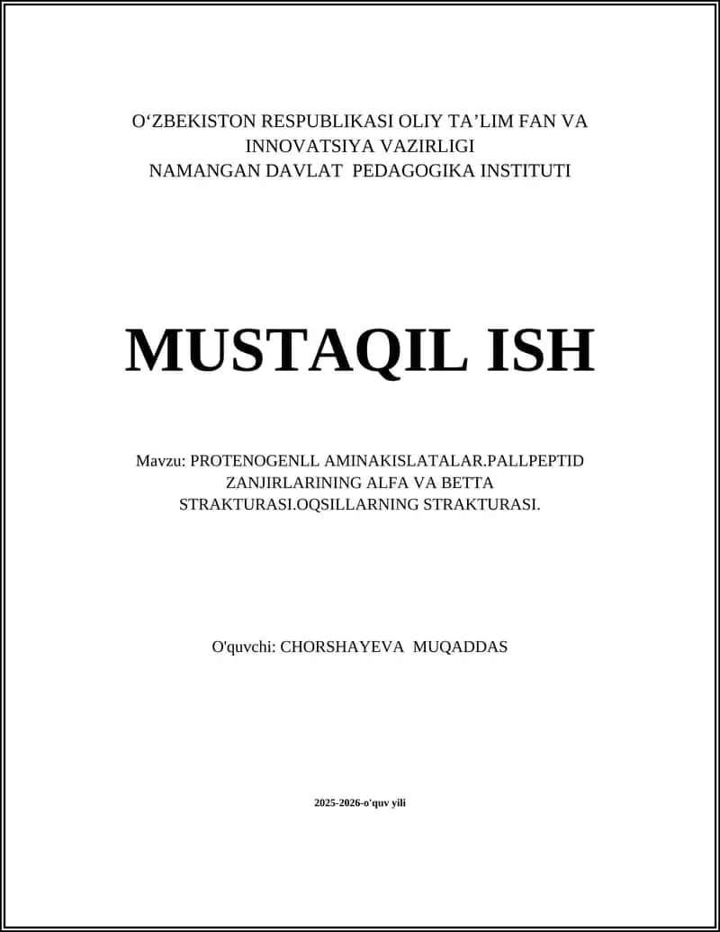 PROTENOGENLL AMINAKISLATALAR.PALLPEPTID ZANJIRLARINING ALFA VA BETTA STRAKTURASI.OQSILLARNING STRAKTURASI