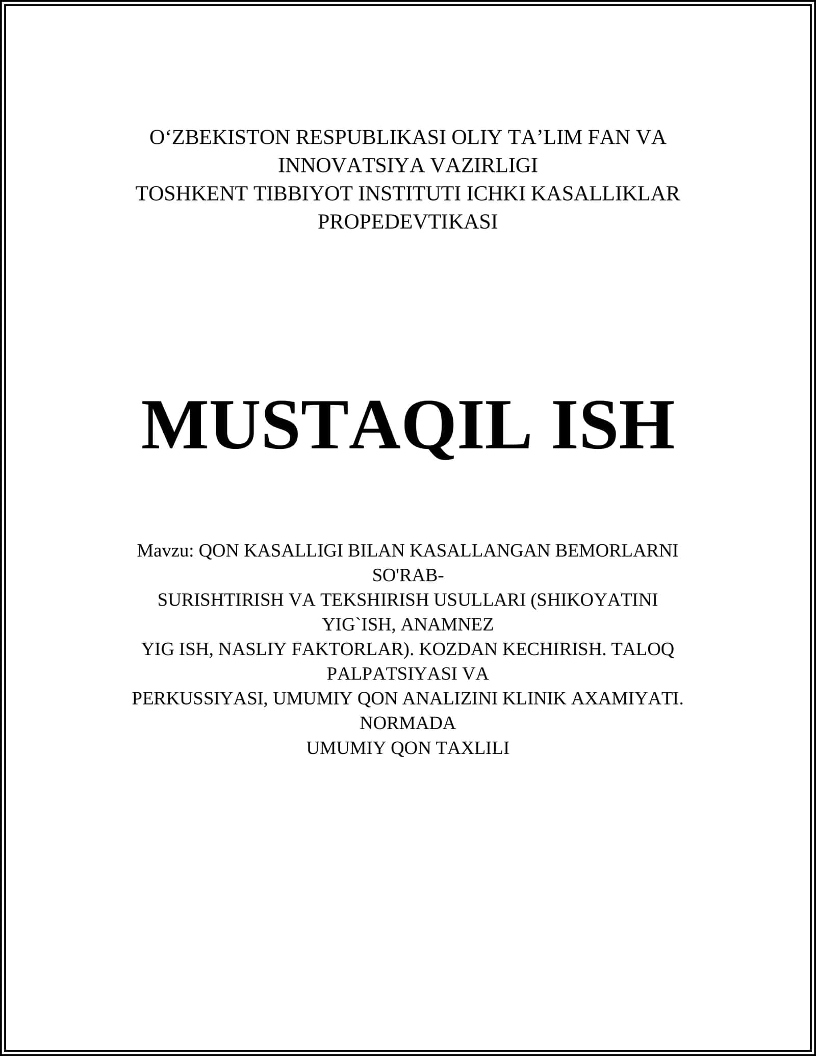 Qon kasalliklari diagnostikasi usullari