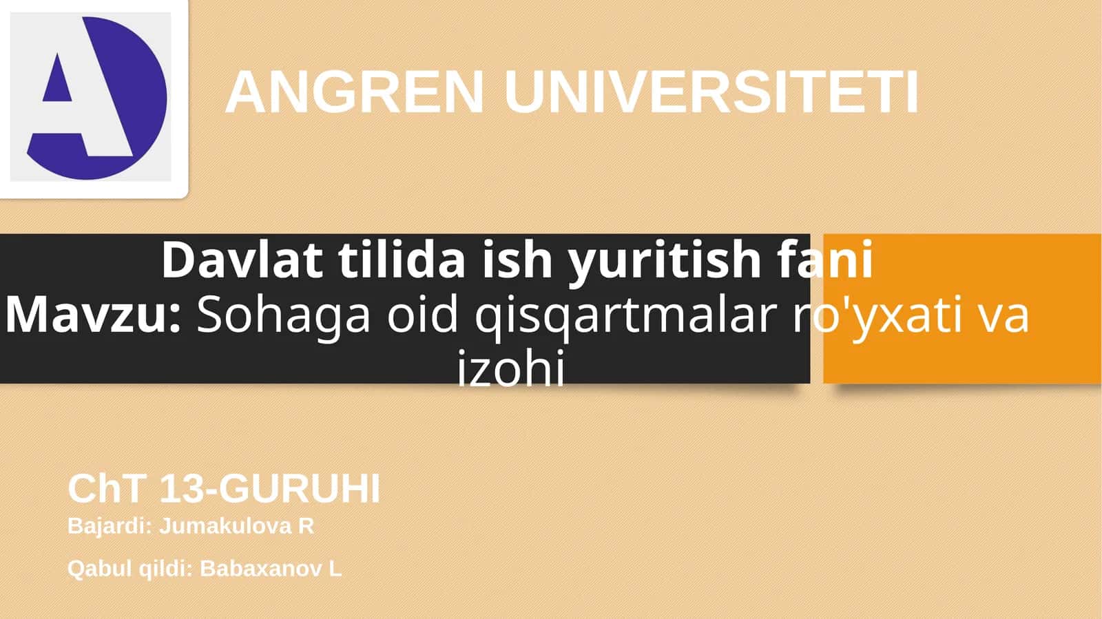Mavzu: Sohaga oid qisqartmalar ro'yxati va izohi