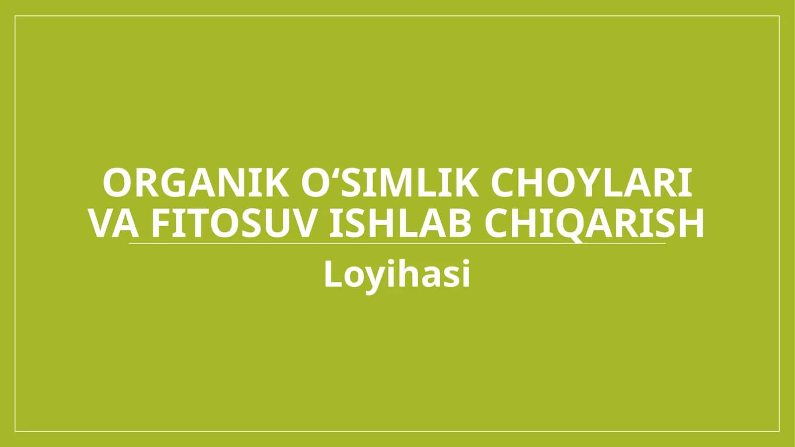 100 mln lik loyiha Organik o‘simlik choylari va fitosuv ishlab chiqarish