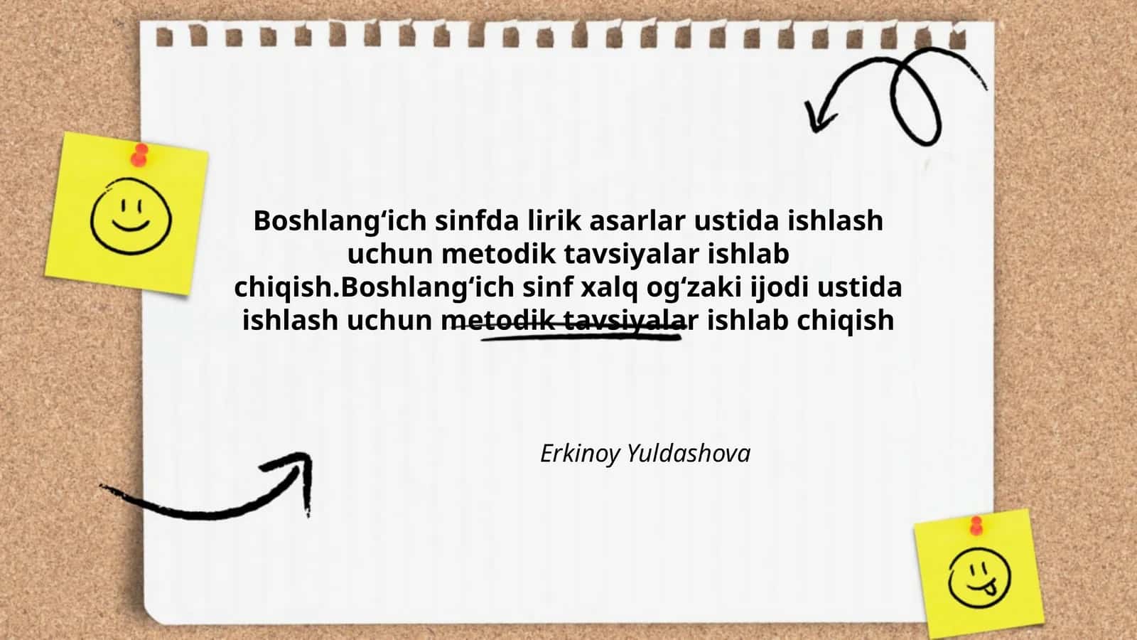 Boshlangʻich sinfda lirik asarlar ustida ishlash uchun metodik tavsiyalar ishlab chiqish