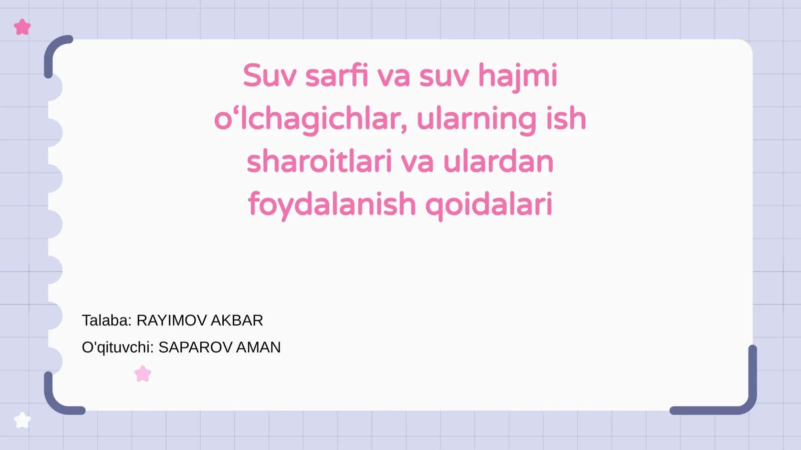 Suv sarfi va suv hajmi o‘lchagichlar