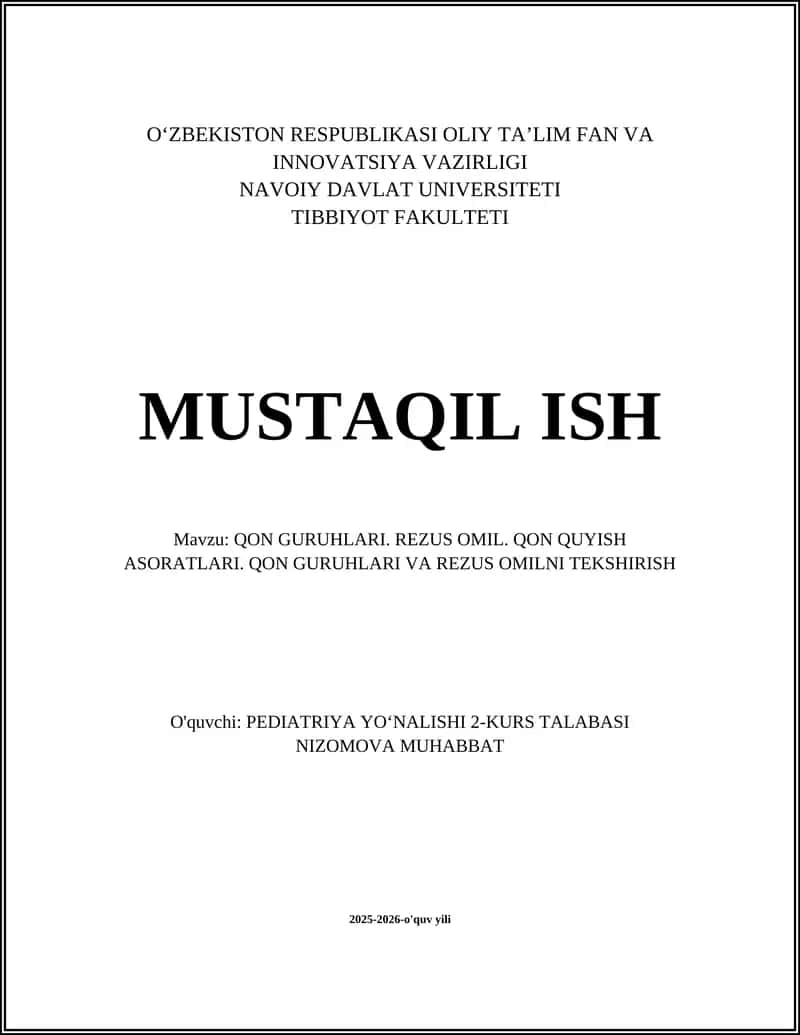 QON GURUHLARI. REZUS OMIL. QON QUYISH ASORATLARI. QON GURUHLARI VA REZUS OMILNI TEKSHIRISH