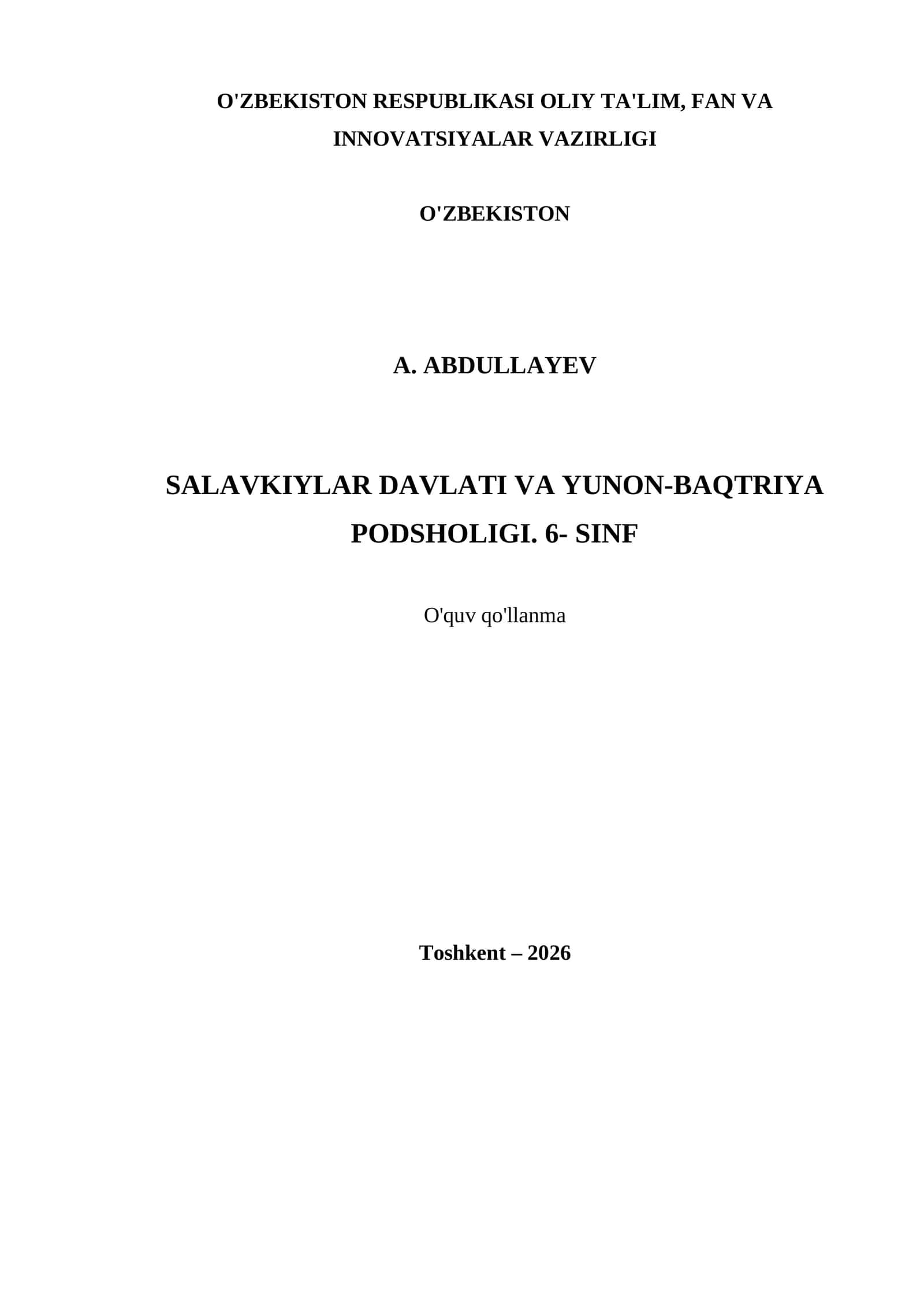 SALAVKIYLAR DAVLATI VA YUNON-BAQTRIYA PODSHOLIGI. 6- SINF