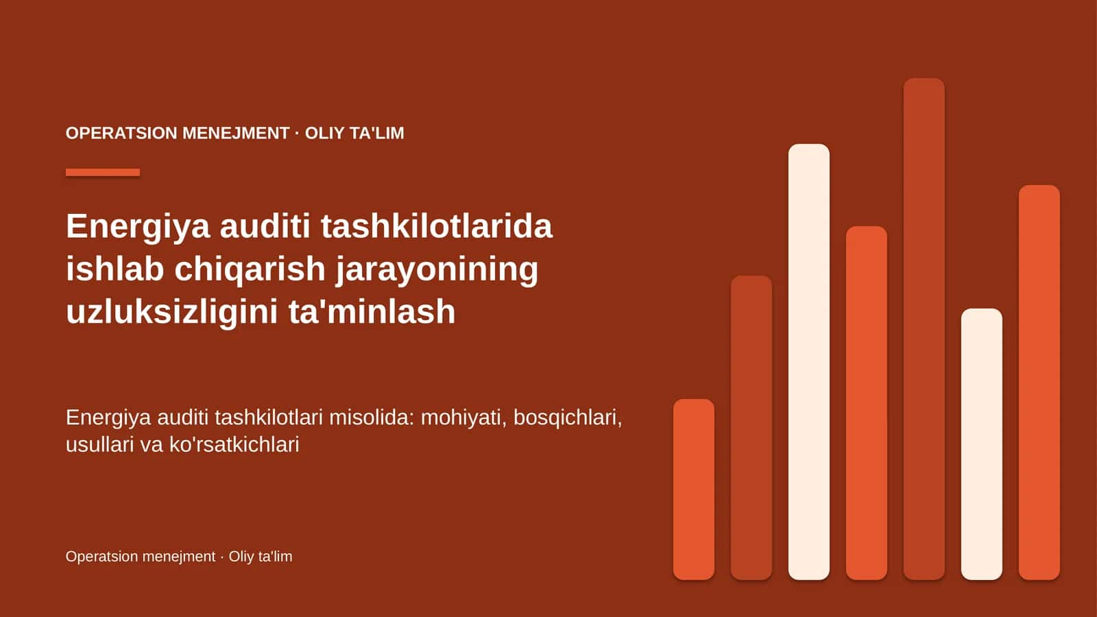 Energiya auditi tashkilotlarida ishlab chiqarish jarayonining uzluksizligini ta'minlash