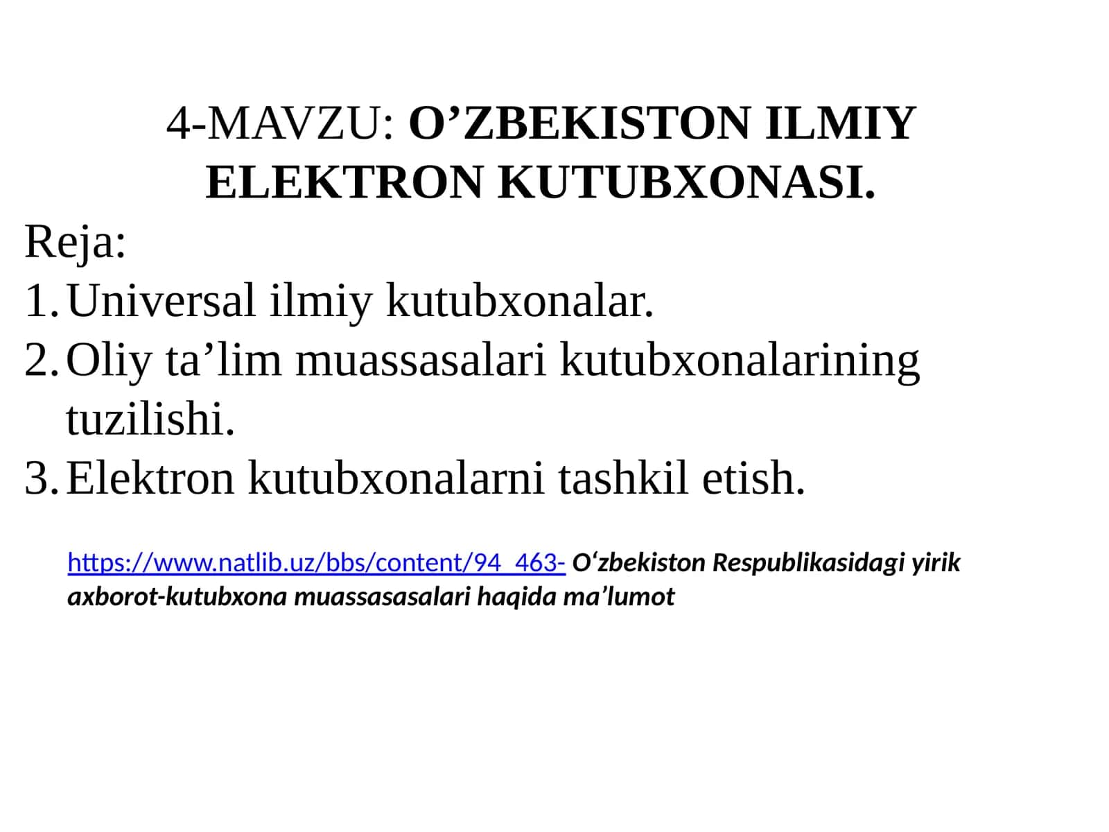 O’ZBEKISTON ILMIY ELEKTRON KUTUBXONASI