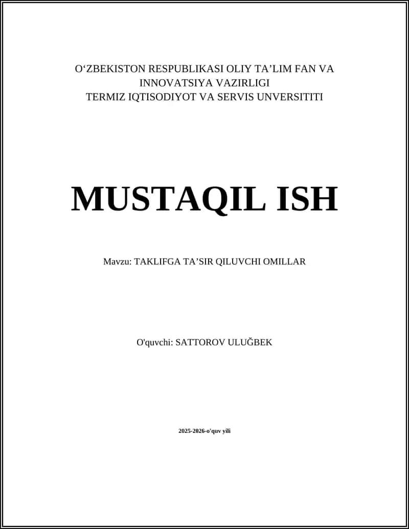 TAKLIFGA TA’SIR QILUVCHI OMILLAR
