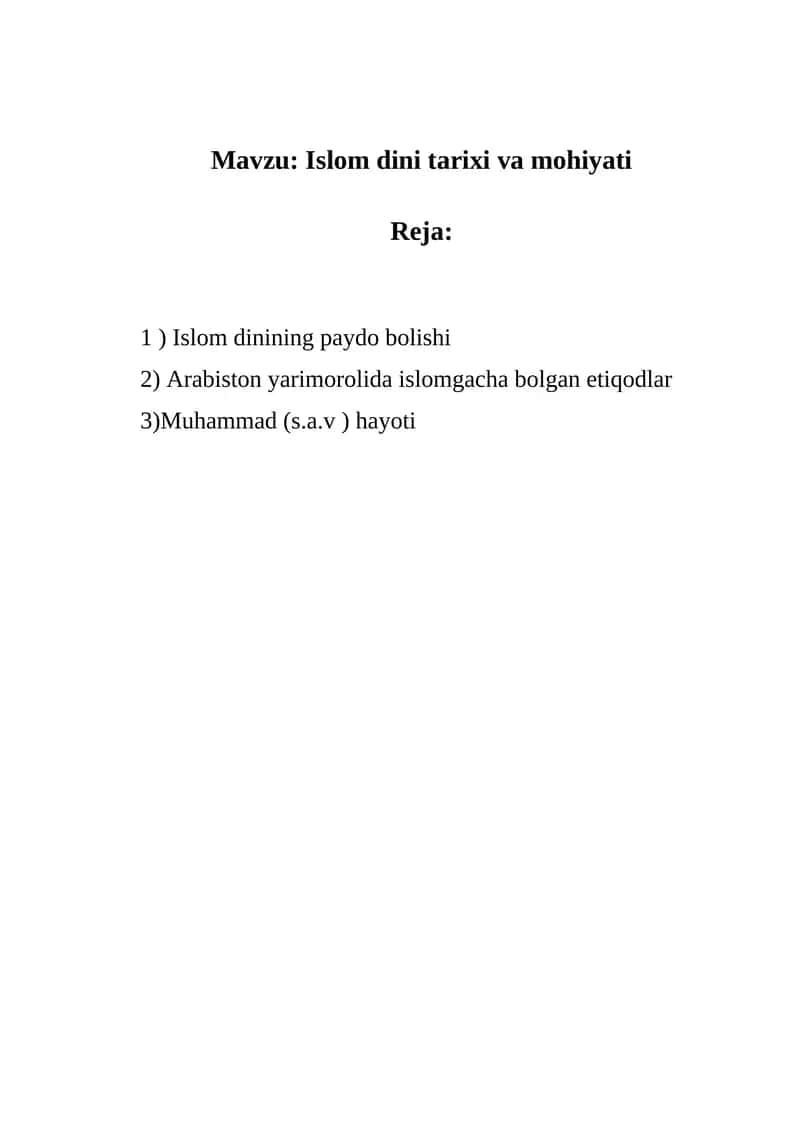 Islom dini tarixi va mohiyati