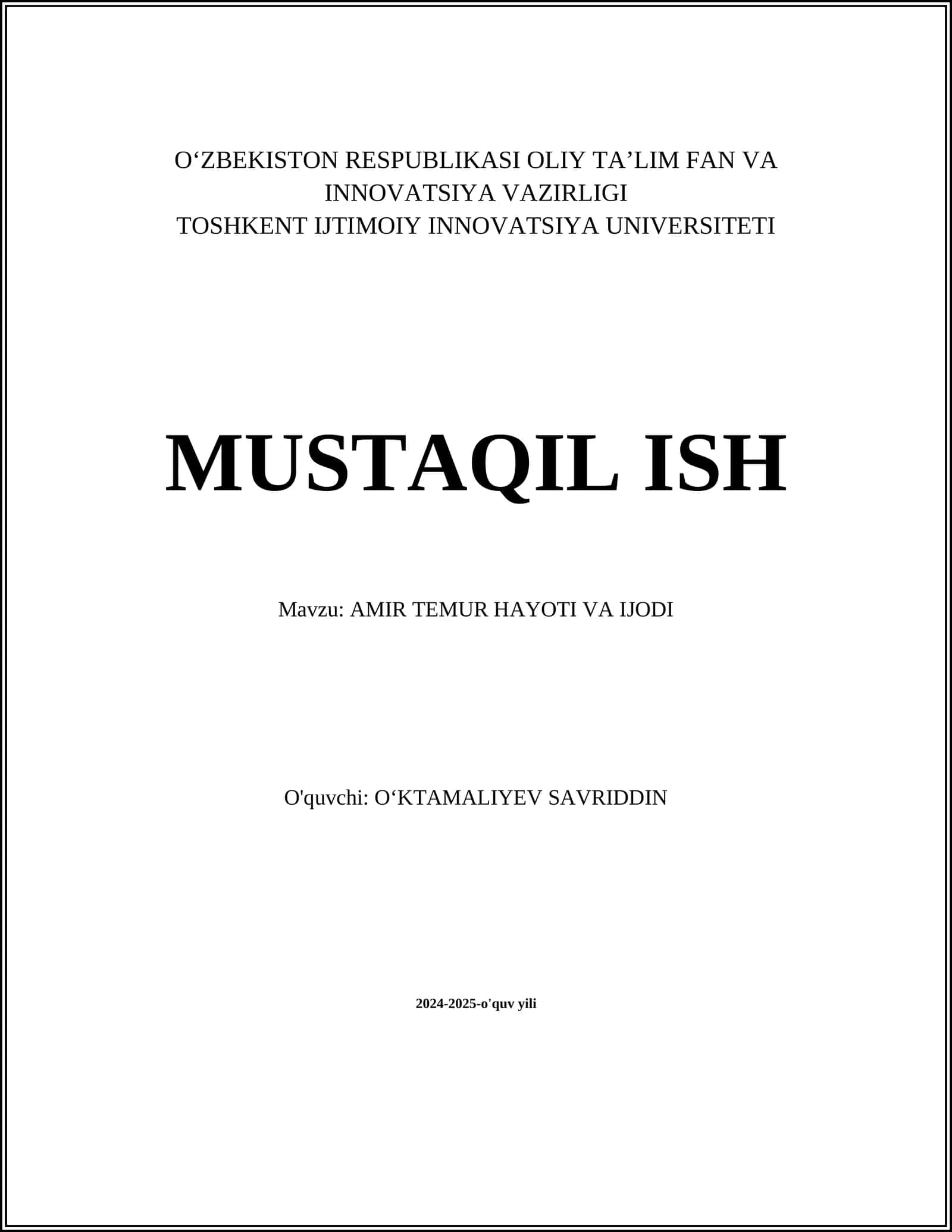 AMIR TEMUR HAYOTI VA IJODI