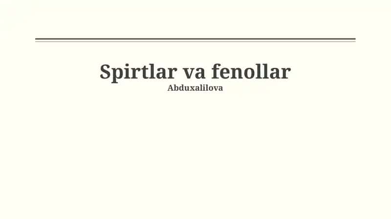 Spirtlar va fenollar