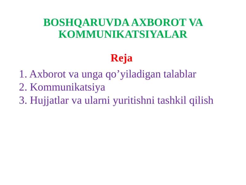 BOSHQARUVDA AXBOROT VA KOMMUNIKATSIYALAR