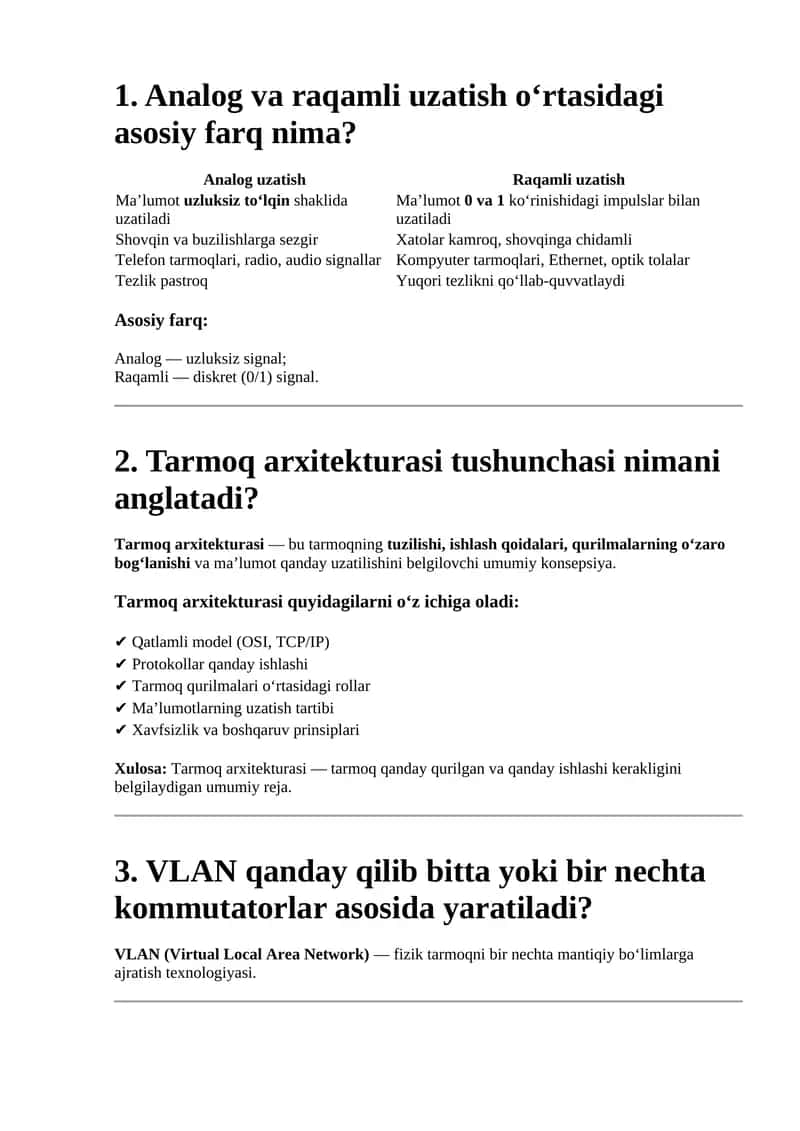 Tarmoq arxitekturasi