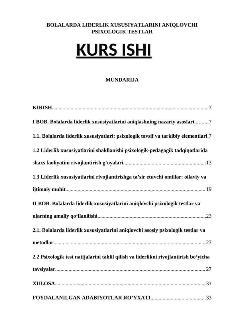 Bolalarda liderlik xususiyatlarini aniqlovchi psixologik testlar