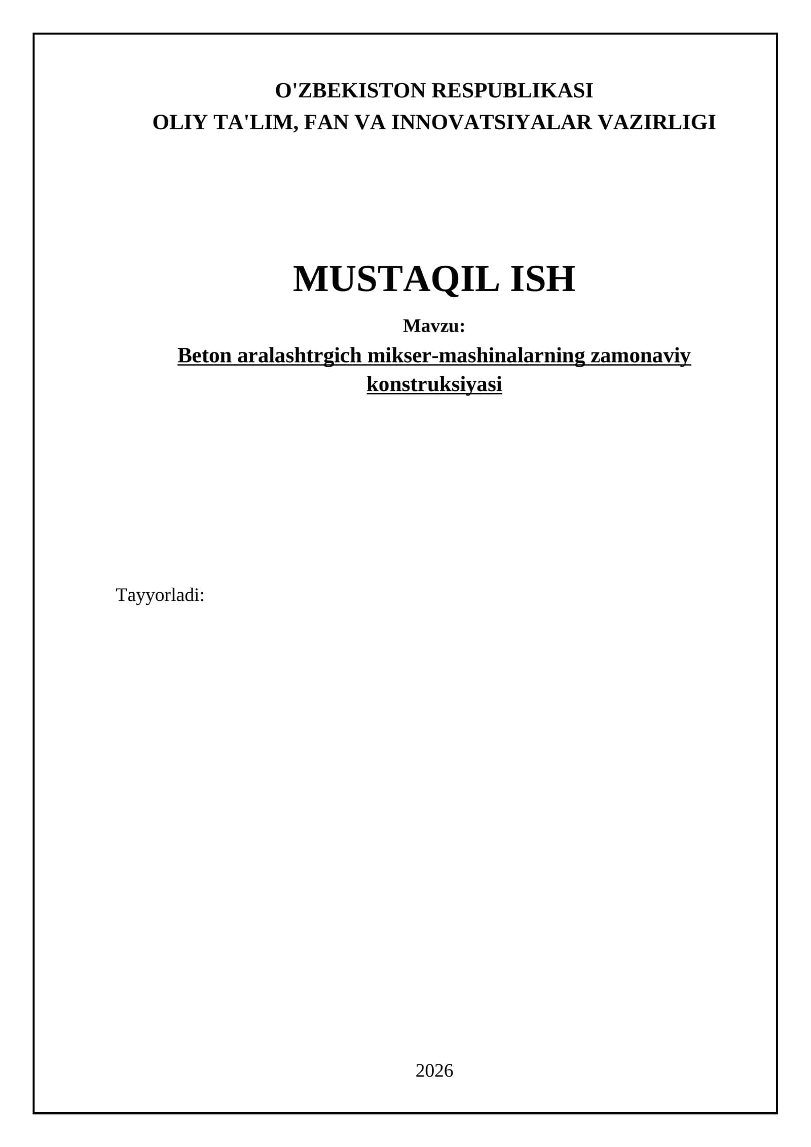 Beton aralashtrgich mikser-mashinalarning zamonaviy konstruksiyasi