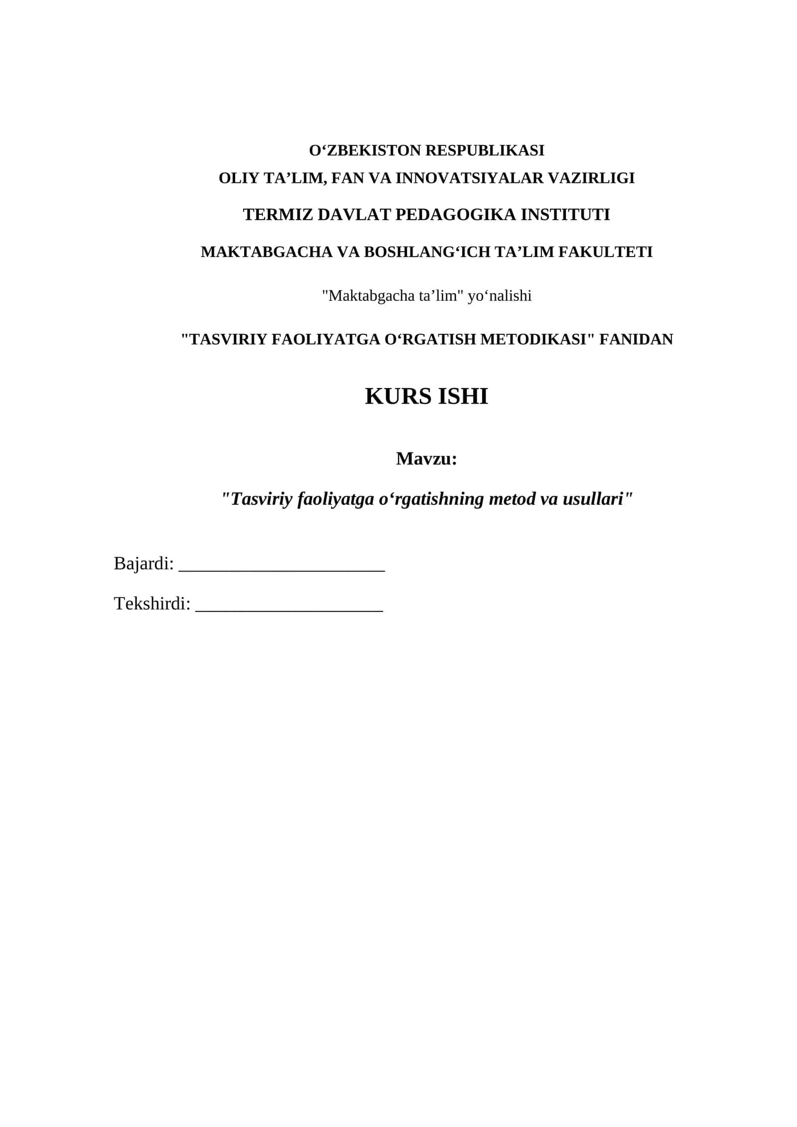Tasviri faoliyatga o‘rgatish metodikasi